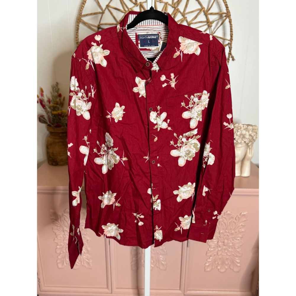 Men's Eighth Avenue Red Floral Button Down Shirt‎ Size L